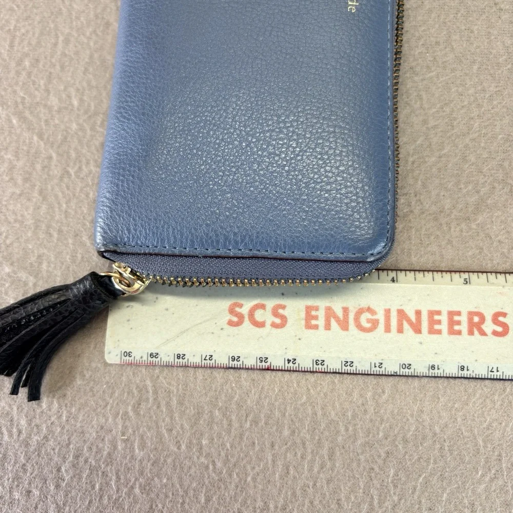 Kate Spade Neda Grey Street WLRU2264 Blue Leather Zip Around Wallet READ